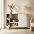 ELLEGNT 47 in Fluted Sideboard with Metal Legs-Buffet Cabinet, Coffee Bar Console Table for Living Room or Entryway Gray