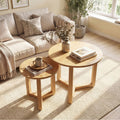 ELLEGNT 2 PCS Round Nesting Coffee Tables-Solid Rubber Wood Legs, Thickened Top, Natural