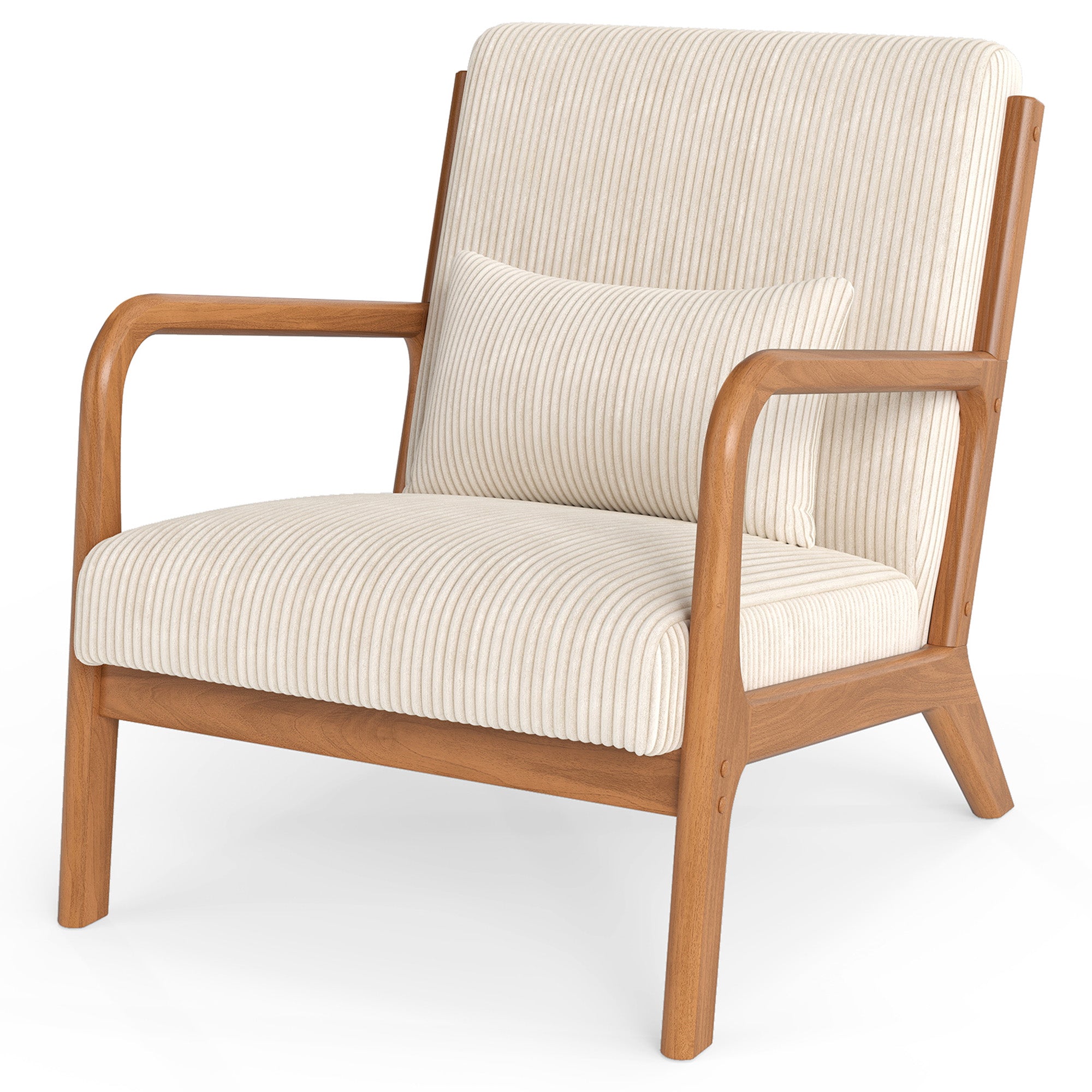 ELLEGNT 1 PCS Modern Accent Chair with Rubber Wood Armrests-Corduroy Upholstered Lounge Chair for Living Room, Bedroom Beige + Brown