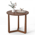 ELLEGNT 1 PCS Rubber Wood Round Side Table-Triangular Support End Table for Bedroom, Living Room, or Small Space Walnut