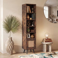 ELLEGNT 1 PCS 6?Tier Storage Cabinet-54 Inch Tall Narrow Bookcase with Adjustable Shelf, Rustic Brown
