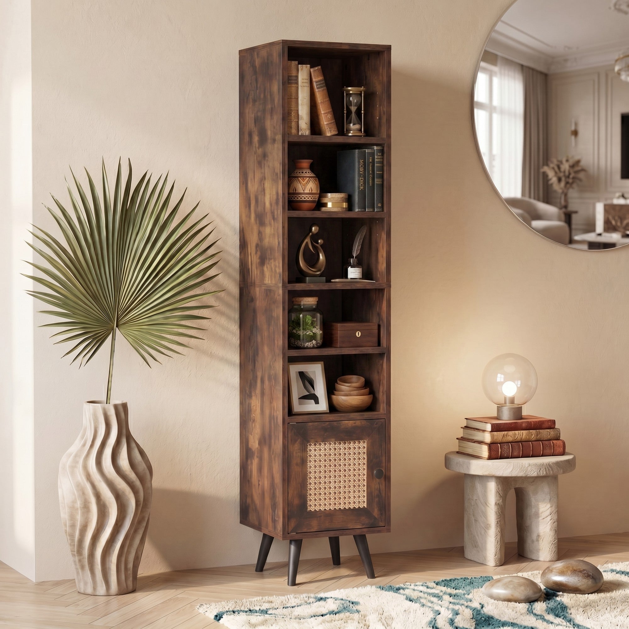 ELLEGNT 1 PCS 6?Tier Storage Cabinet-54 Inch Tall Narrow Bookcase with Adjustable Shelf, Rustic Brown