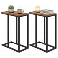 ELLEGNT 2 PCS C-Shaped End Table with Adjustable Foot Pads-Small Snack Side Table for Living Room, Couch, or Bedroom Rustic Brown