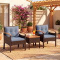 ELLEGNT 3 PCS Outdoor Rattan Set-Cushioned Chairs, Wood Armrests, Brown + Gray