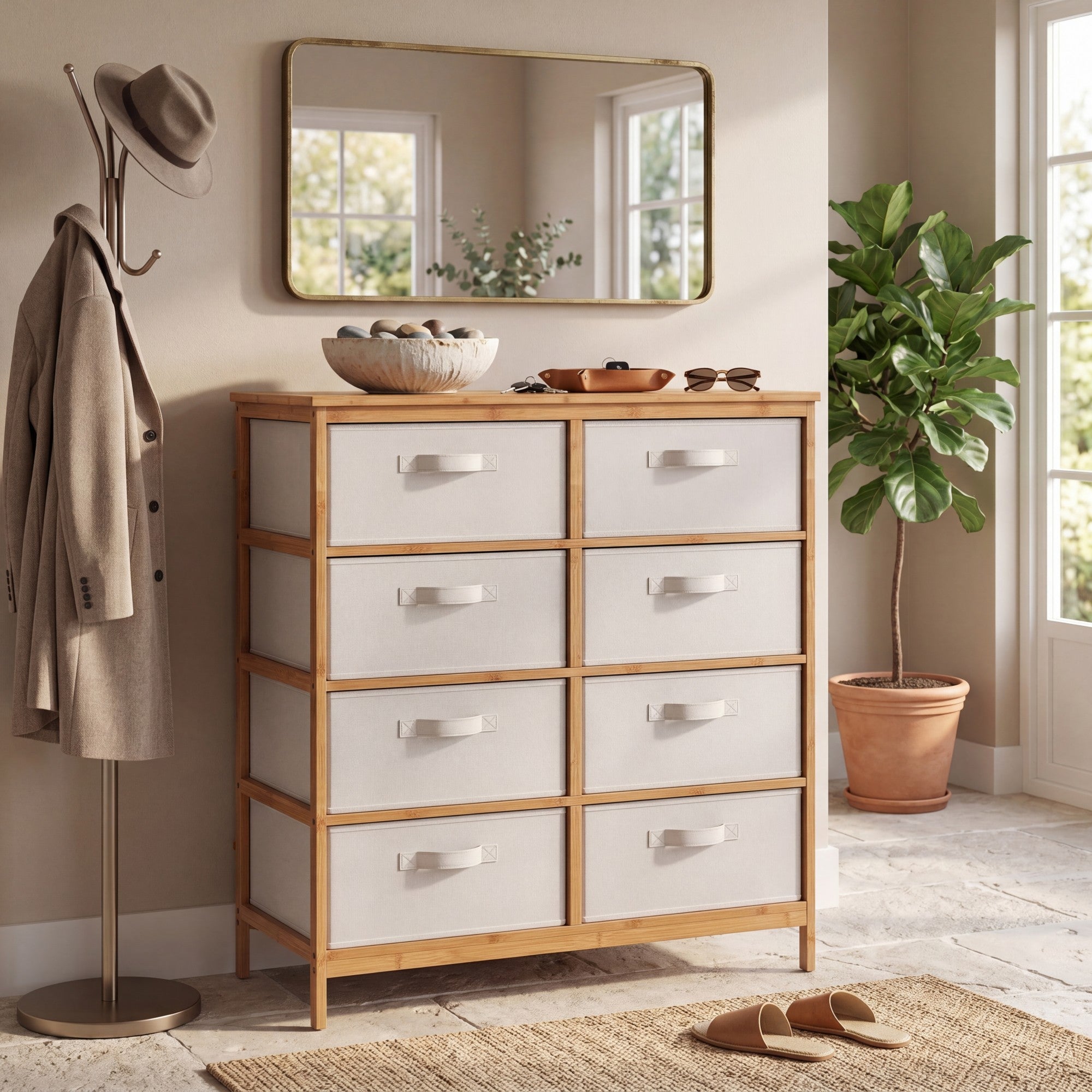 ELLEGNT Removable Fabric Bin Dresser-8-Drawer Chest of Drawers for Closet, Hallway, Entryway