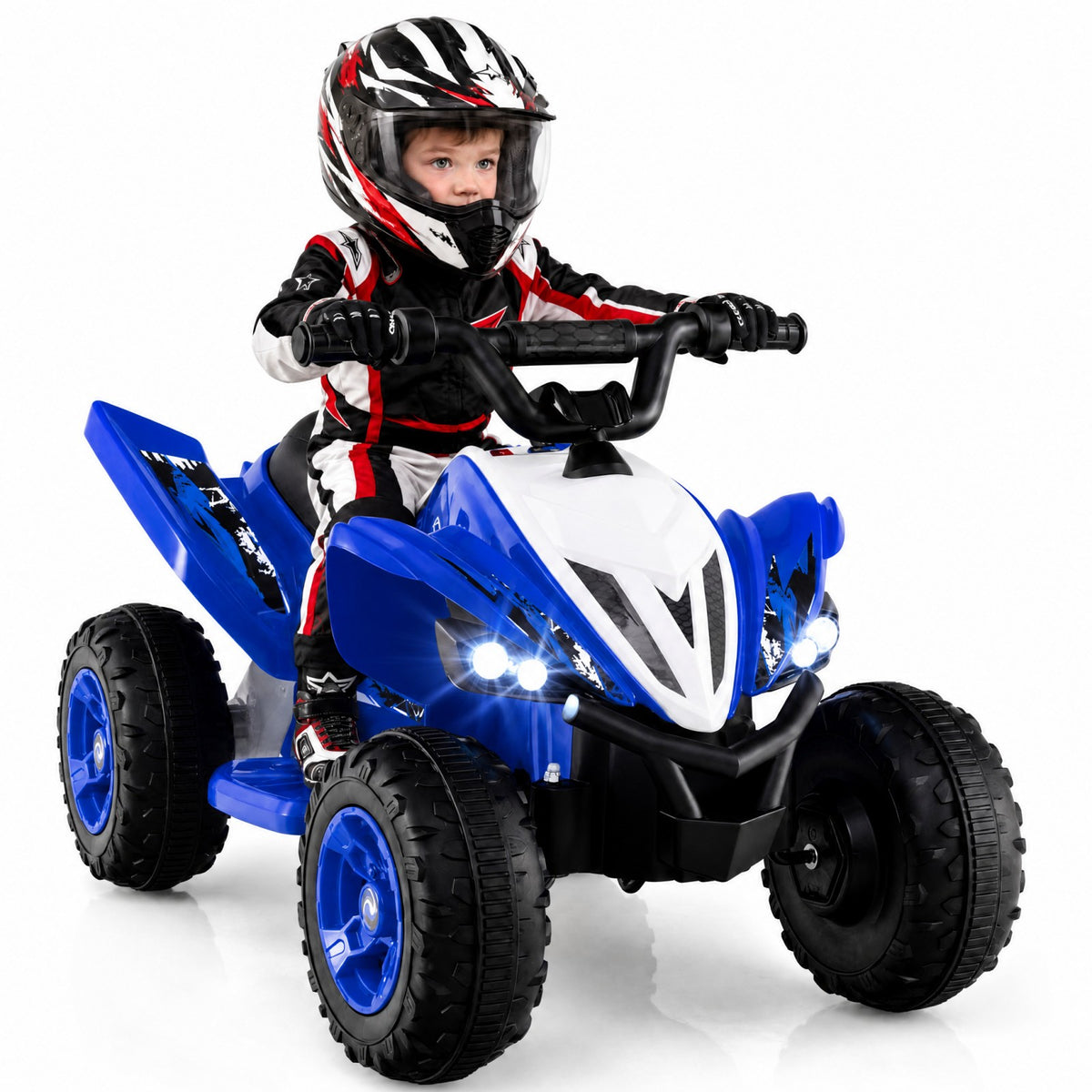 ELLEGNT 12V Kids Ride-On ATV Quad 4-Wheeler Toy with Music, Light, USB Port, Wireless Connection, One-Touch Start, Power Display, Battery Powered for Ages 3+, Navy
