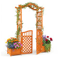 ELLEGNT Garden Arbor with Gate-Wooden Arch, 2 Planters and Drainage Holes for Climbing Plants, Yellow