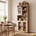 ELLEGNT Sliding Barn Door Linen Cabinet-59 inH Farmhouse Freestanding Storage with Shelves, for Bathroom, Kitchen, Entryway, Natural