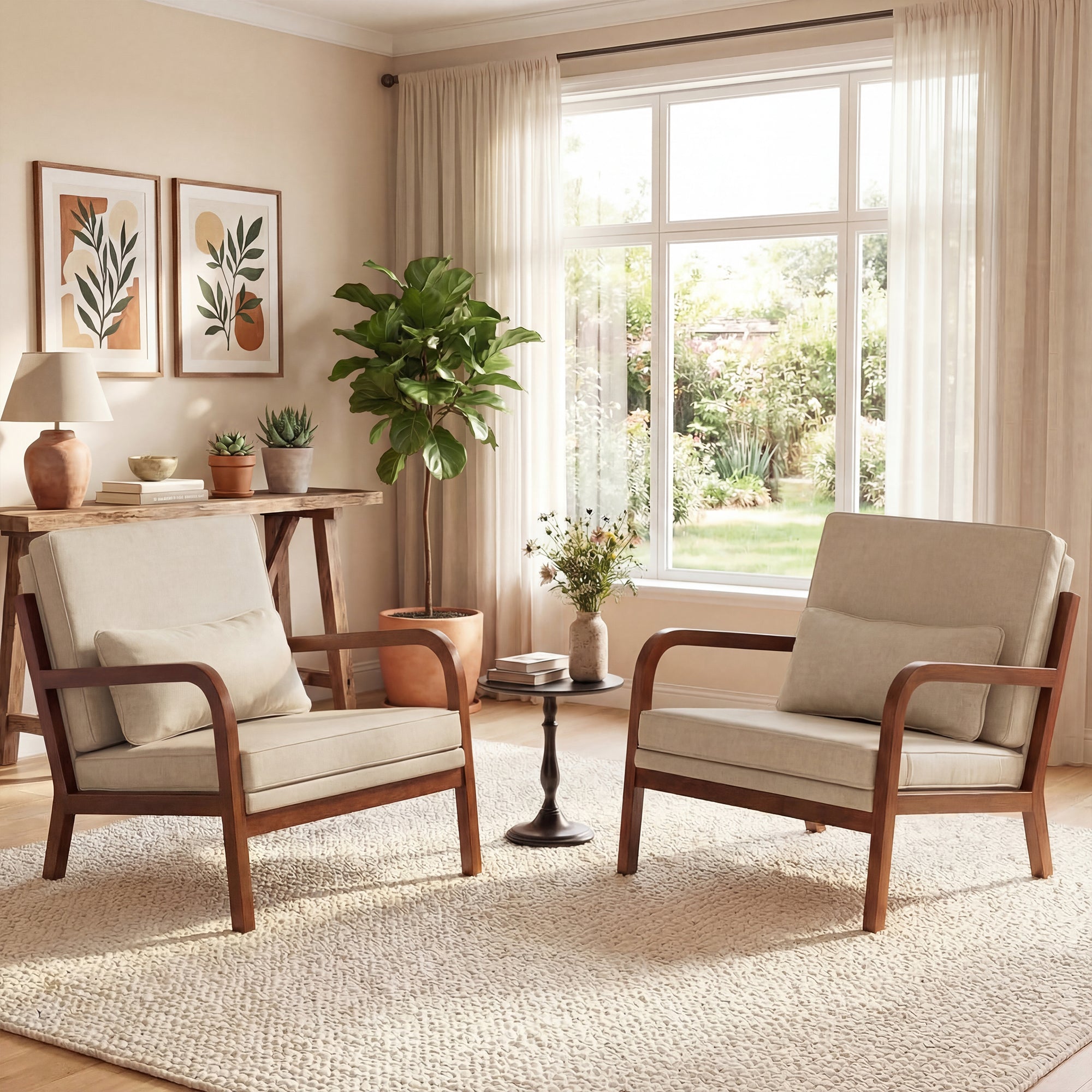ELLEGNT 2 PCS Faux Leather Accent Armchair with Lumbar Pillow-Upholstered Chair with Removable Back White