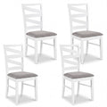 ELLEGNT 4 PCS Dining Chairs with Linen Upholstery-Tall Backrests, Fabric Seats for Dining Room or Kitchen,White + Gray