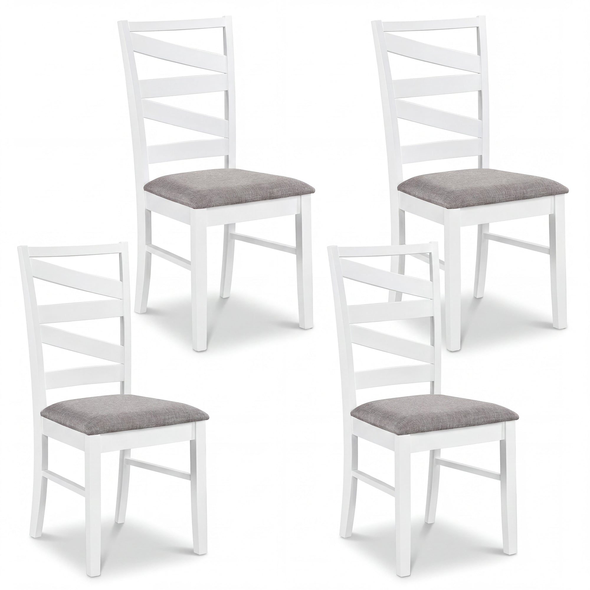 ELLEGNT 4 PCS Dining Chairs with Linen Upholstery-Tall Backrests, Fabric Seats for Dining Room or Kitchen,White + Gray