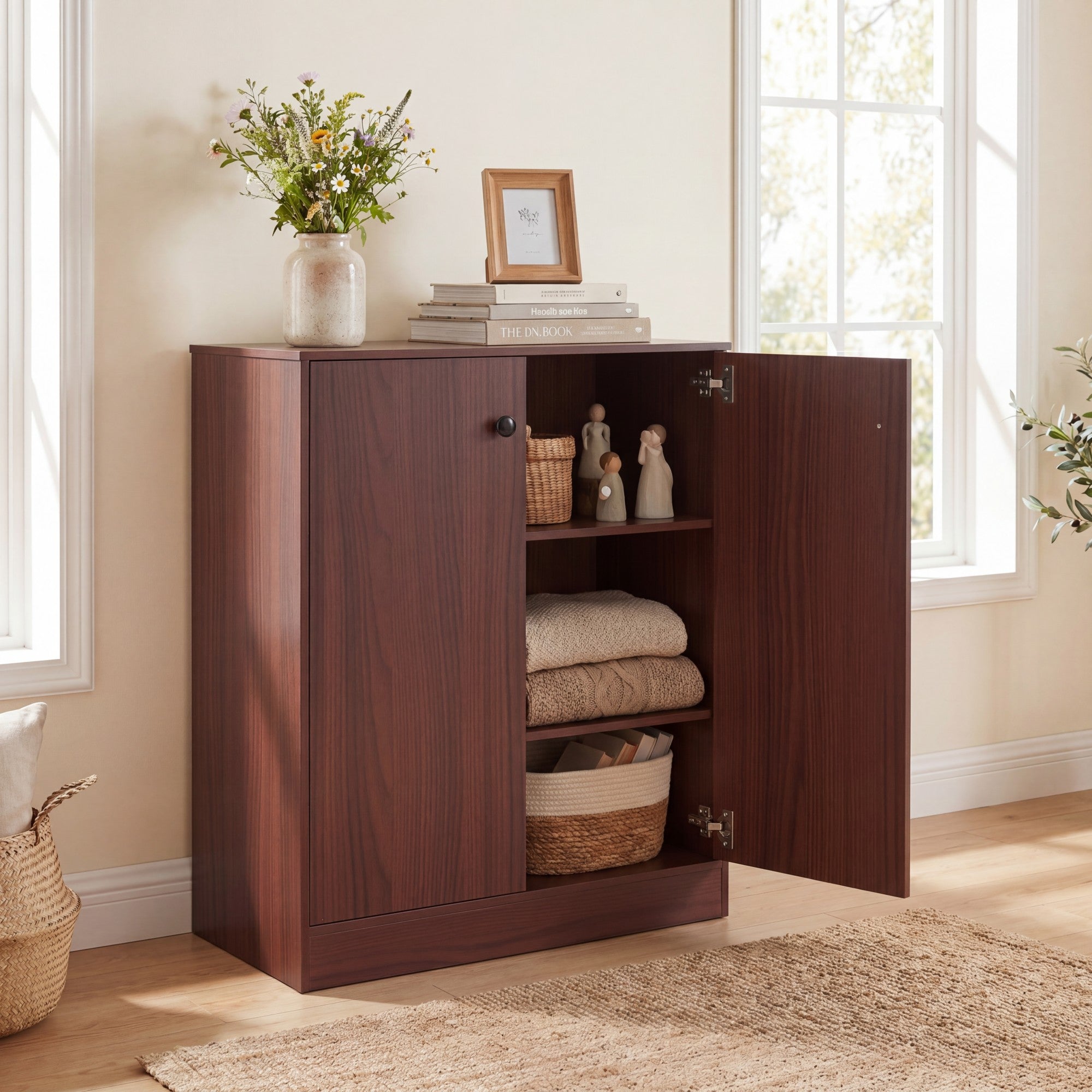 ELLEGNT Buffet Cabinet Sideboard-2?Door Storage Unit with 3 Shelves for Kitchen or Hallway, Brown