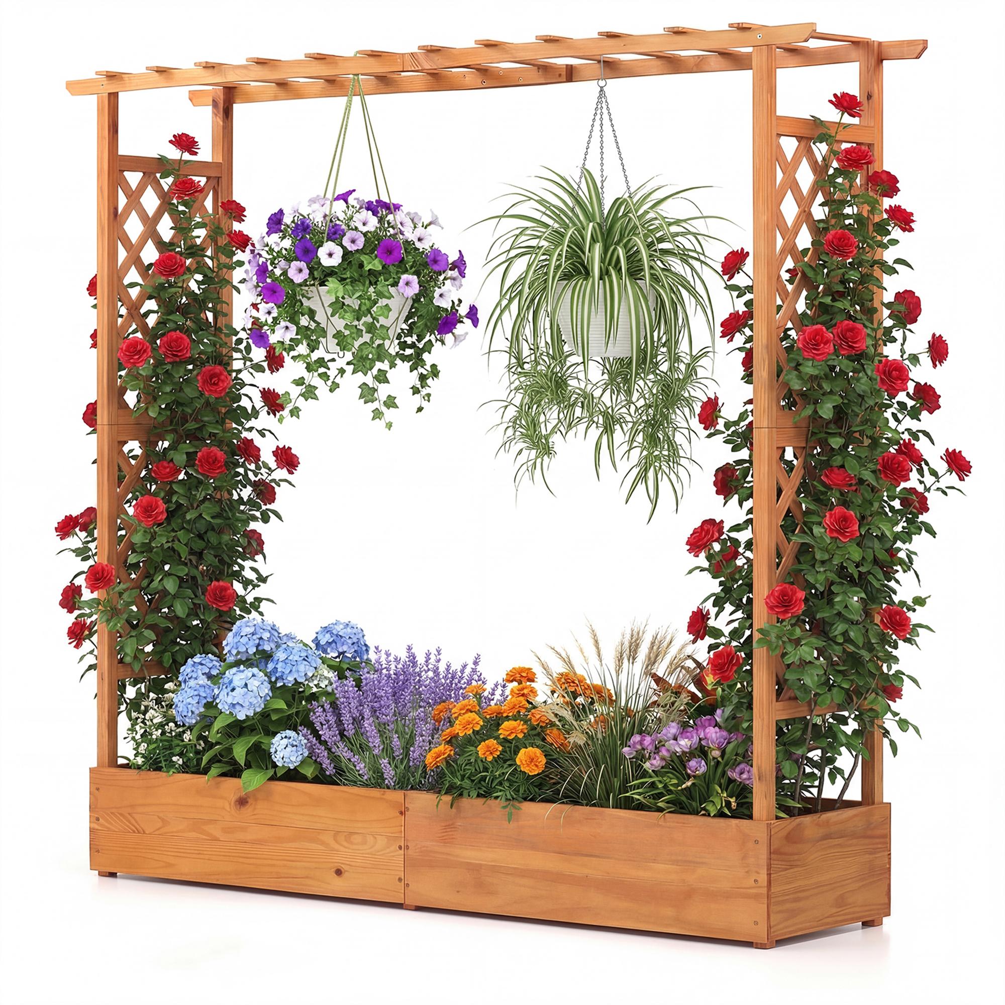 ELLEGNT 1 PCS Raised Planter Box with Trellis-Side and Top Support for Climbing Plants