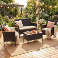 ELLEGNT Outdoor Wicker Sectional Sofa Set with Coffee Table-4-Piece Patio Furniture with Solid Acacia Wood Accents