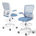 ELLEGNT 2 PCS Home Office Drafting Chair with Adjustable Footrest and Flip-Up Armrests , Ergonomic Stool for Study or Desk Work Blue