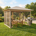 ELLEGNT 11.5x11.5 FT Pop-up Canopy with Mesh Screens-Instant Shelter with Air Vent, 4 Doors, and Carry Bag, Beige