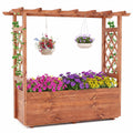 ELLEGNT 1 PCS Wooden Raised Planter with Lattice Trellis and Hanging Roof-Drainage Holes