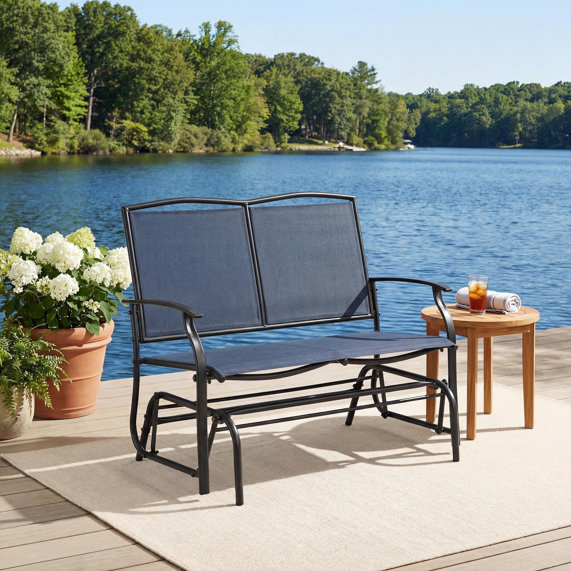 ELLEGNT 2?Person Glider-Rocking Bench Loveseat for Patio or Garden, Blue