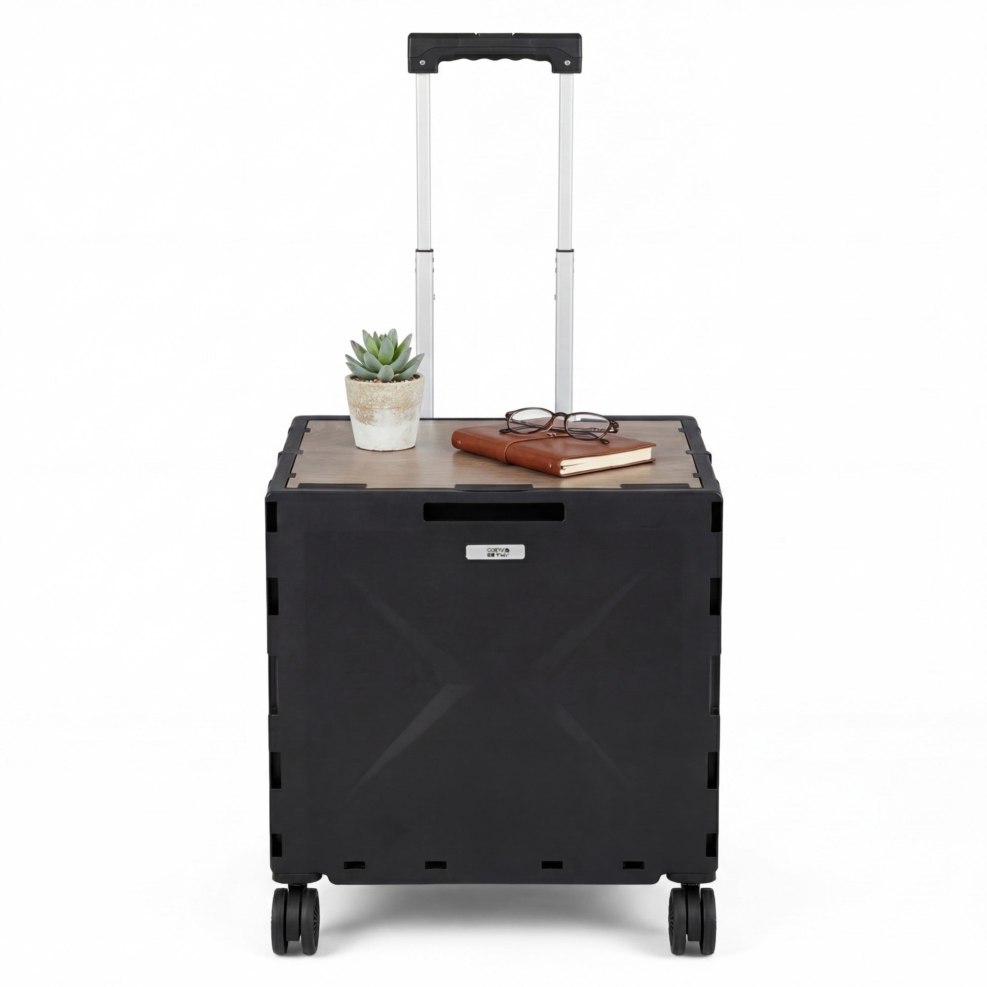 ELLEGNT Telescoping Handle Folding Cart-4 Rotating Wheels, Lid, Cup Holder, Collapsible Utility Wagon, Black