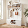 ELLEGNT 6-in-1 Hall Tree-Shoe Cubbies, Bench Storage, Adjustable Shelves and Hanging Hooks for Entryway Organization,White