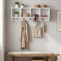 ELLEGNT Entryway Wall Shelf and Coat Rack-5 Dual Hooks Storage Cabinet, for Hallway or Mudroom, White