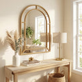 ELLEGNT 36 in x 24 in Gold Arched Wall Mirror with Beaded Frame-Ornate Decorative Mirror for Living Room, Entryway, or Fireplace Mantel