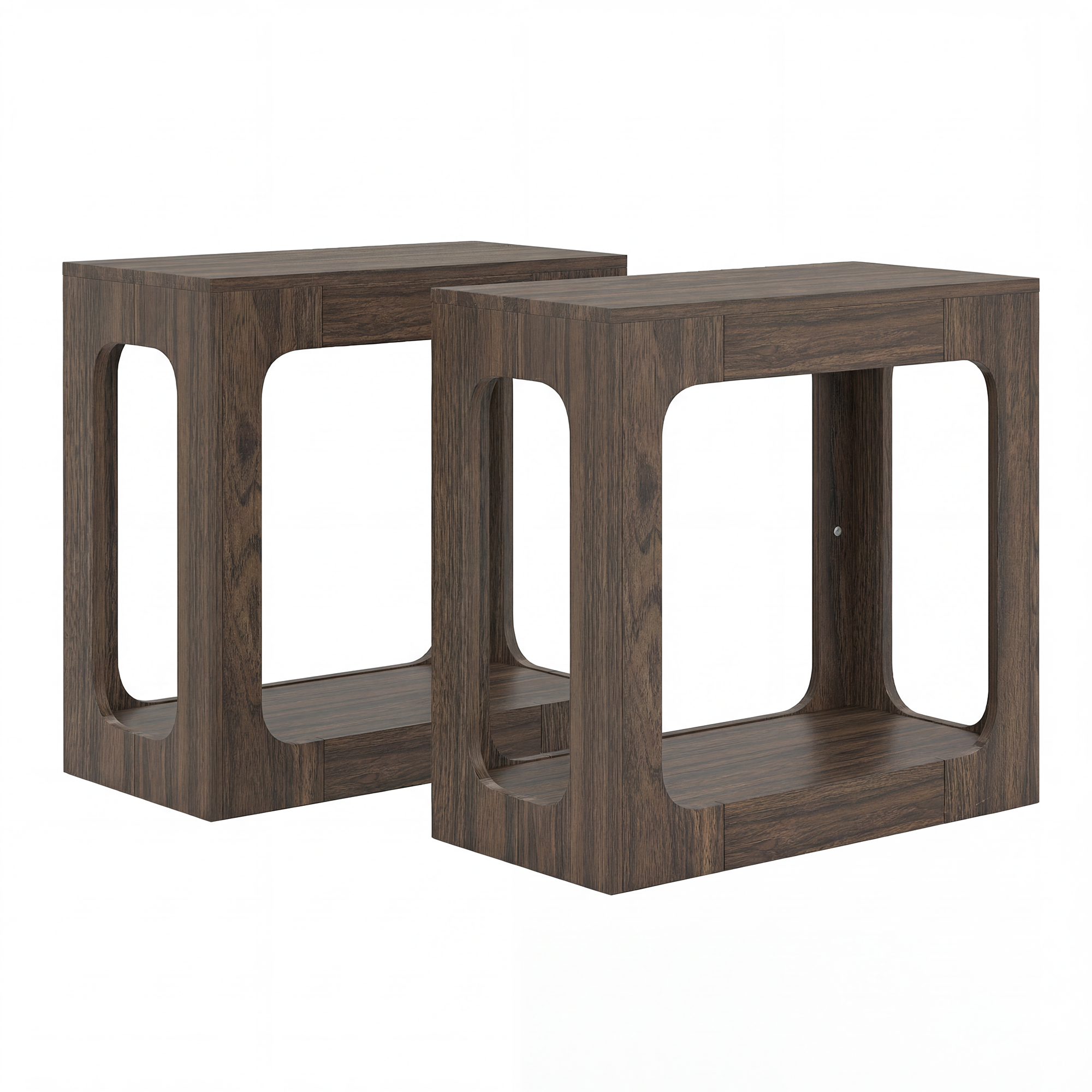 ELLEGNT 2 PCS 2-Tier Side Table-Hollow-out Storage Shelf, End Table for Living Room or Bedroom, Walnut
