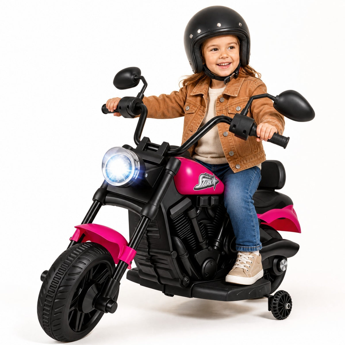 ELLEGNT 6V Kids Motorcycle with Training Wheels Lights Music Over 18 Months, Rose