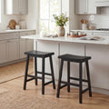 ELLEGNT 2 PCS Solid Wood Saddle Bar Stools-Backless with Footrests, Wooden Counter Stools Black