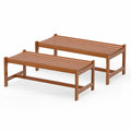 ELLEGNT 2 PCS 44 in Outdoor Wood Bench-Solid Hardwood, Teak Oil Finish, Curved Slatted Seat, Farmhouse for Patio,Garden