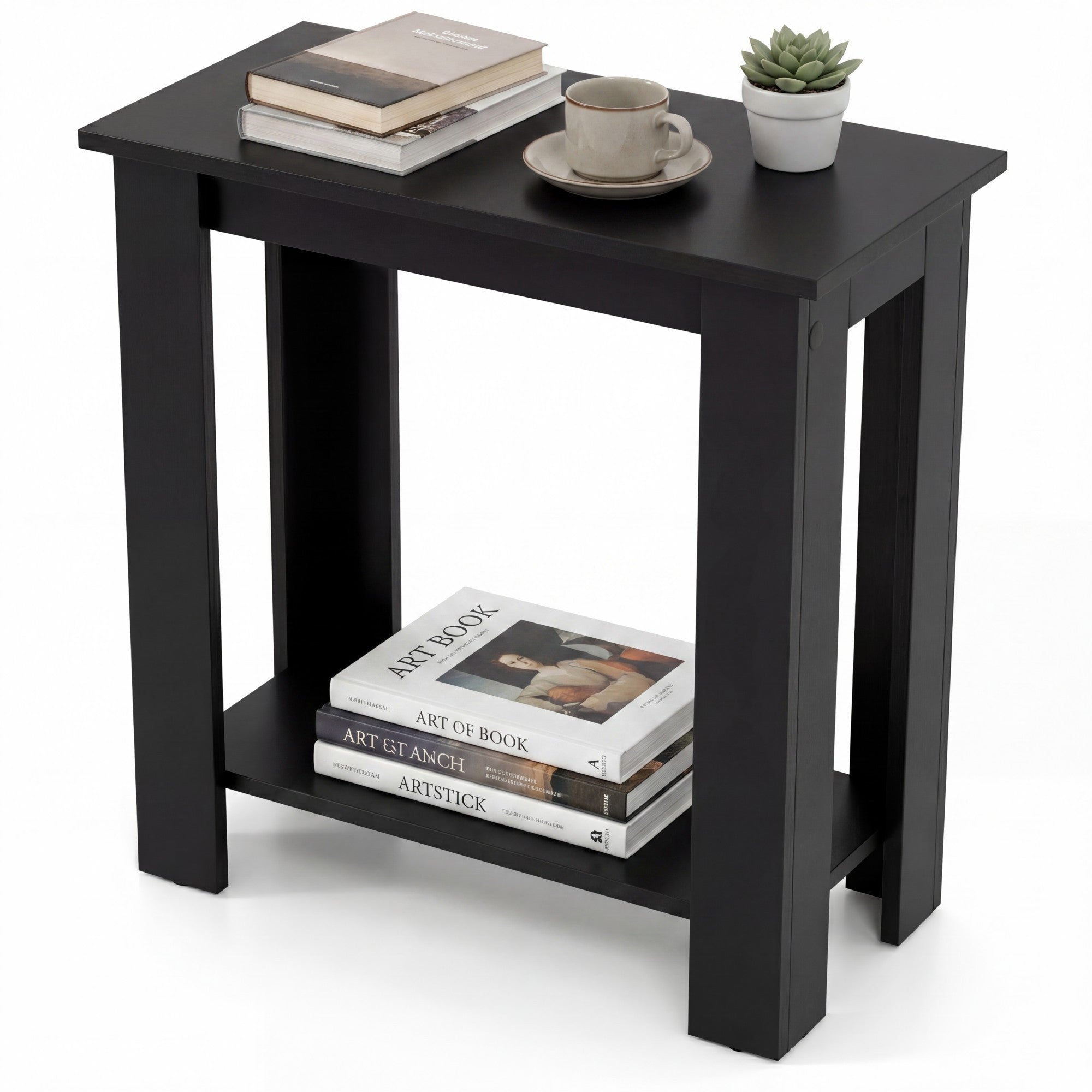 ELLEGNT 1 PCS Modern Sofa Side Table-2?Tier Compact Nightstand with Storage Shelf for Bedroom or Living Room