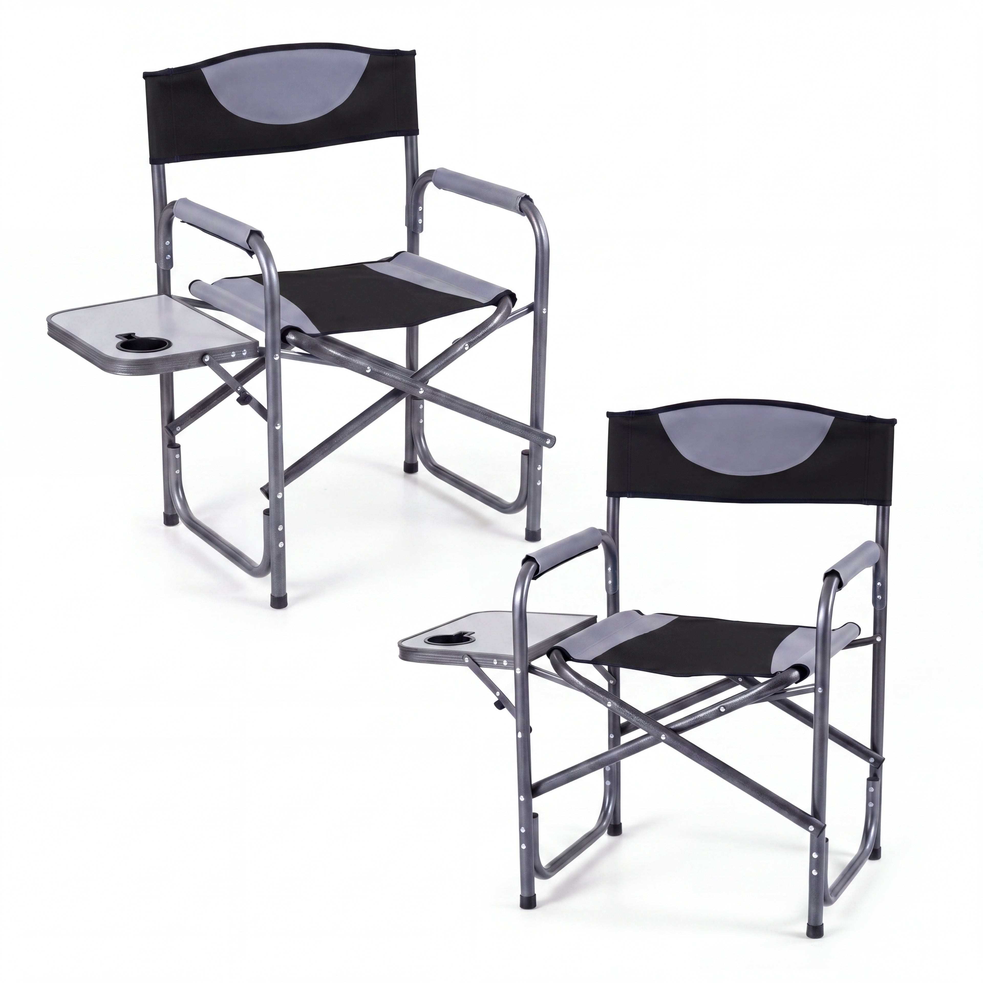ELLEGNT 2 PCS Lightweight Folding Camping Chair, Portable Director Style with Side Table, Black