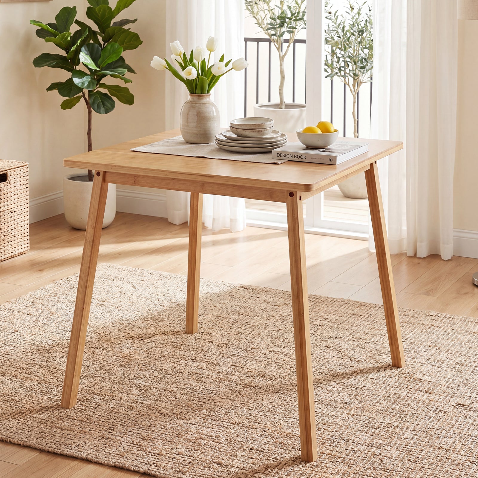 ELLEGNT Small Space Dining Table-27.5 in Square Bamboo, Seats 2?4, Perfect for Cozy Rooms
