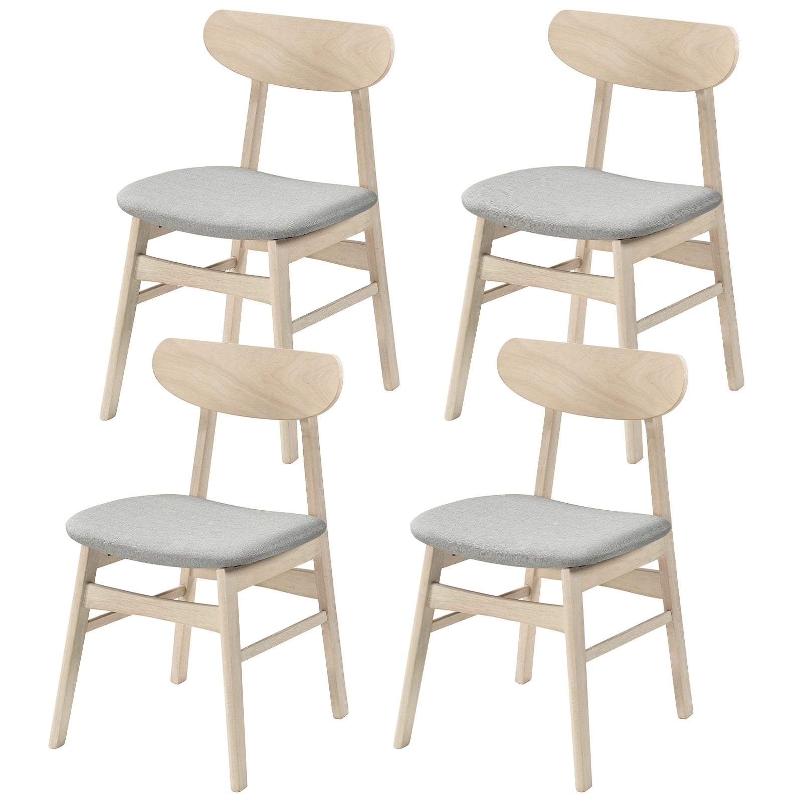 ELLEGNT 4 PCS Fabric Upholstered Dining Chairs with Rubber Wood Legs-Armless Kitchen Chairs Natural + Gray