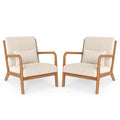 ELLEGNT 2 PCS Modern Accent Chair with Rubber Wood Armrests-Corduroy Upholstered Lounge Chair for Living Room, Bedroom Beige + Brown