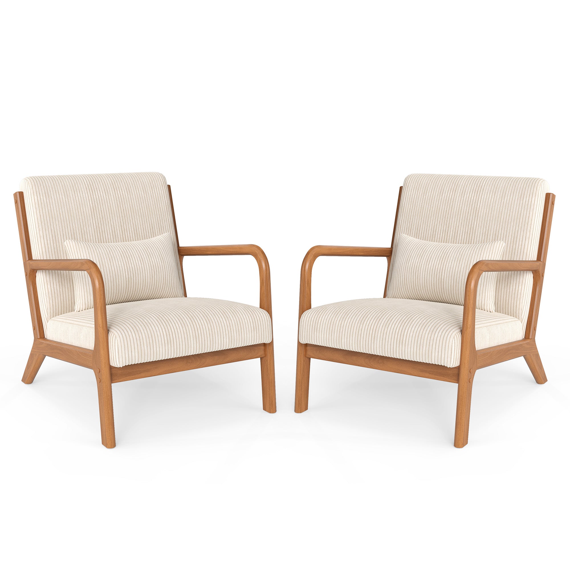 ELLEGNT 2 PCS Modern Accent Chair with Rubber Wood Armrests-Corduroy Upholstered Lounge Chair for Living Room, Bedroom Beige + Brown