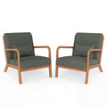 ELLEGNT 2 PCS Modern Accent Chair with Rubber Wood Armrests-Corduroy Upholstered Lounge Chair for Living Room, Bedroom Green + Brown