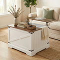 ELLEGNT Lift Top Coffee Table with Hidden Storage-31.5 in Farmhouse Wooden Cocktail Table for Living Room Brown and White