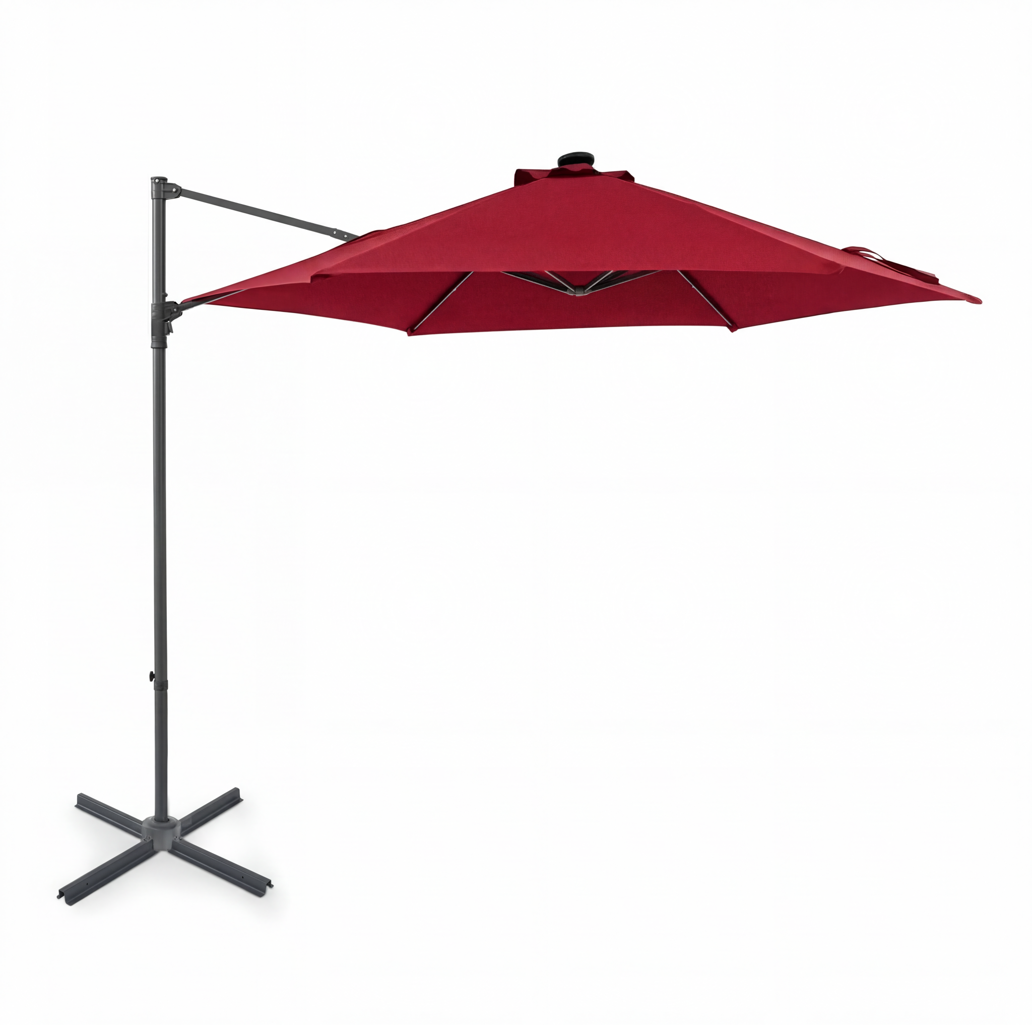 ELLEGNT 10 FT Offset Hanging Umbrella with Solar Lights-Large Patio Cantilever Umbrella, Wine