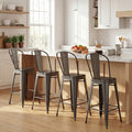 ELLEGNT 4 PCS 62 cm Counter Height Bar Stools-Metal Frame, Backrests and Footrests Included, Gun Metal