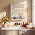 ELLEGNT Wall Mounted Bathroom Cabinet-Mirror Door, 3 Open Shelves and 1 Adjustable Shelf for Storage White