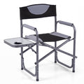 ELLEGNT 1 PCS Lightweight Folding Camping Chair, Portable Director Style with Side Table, Black