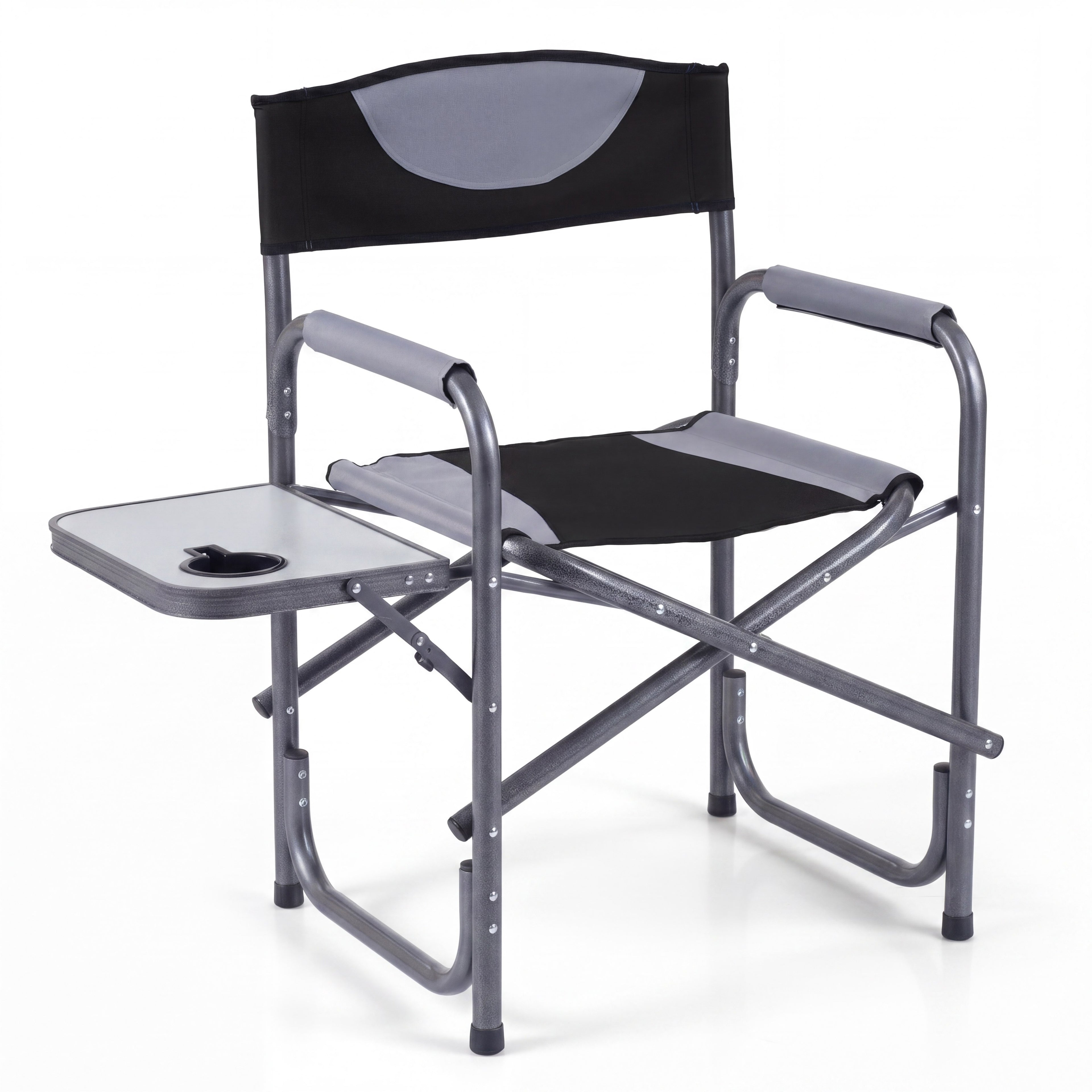 ELLEGNT 1 PCS Lightweight Folding Camping Chair, Portable Director Style with Side Table, Black