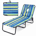 ELLEGNT 1 PCS Beach Lounger with 4?Position Reclining Backrest, Removable Pillows and Face Hole-Folding Design, Blue Stripe