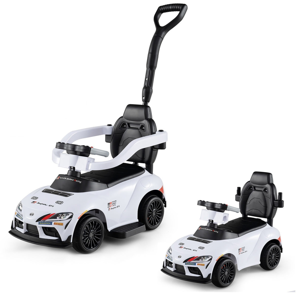 ELLEGNT 3-in-1 Toddler Ride On Push Car Toyota Licensed Parent Handle Music Storage Ages 1.5-5, White