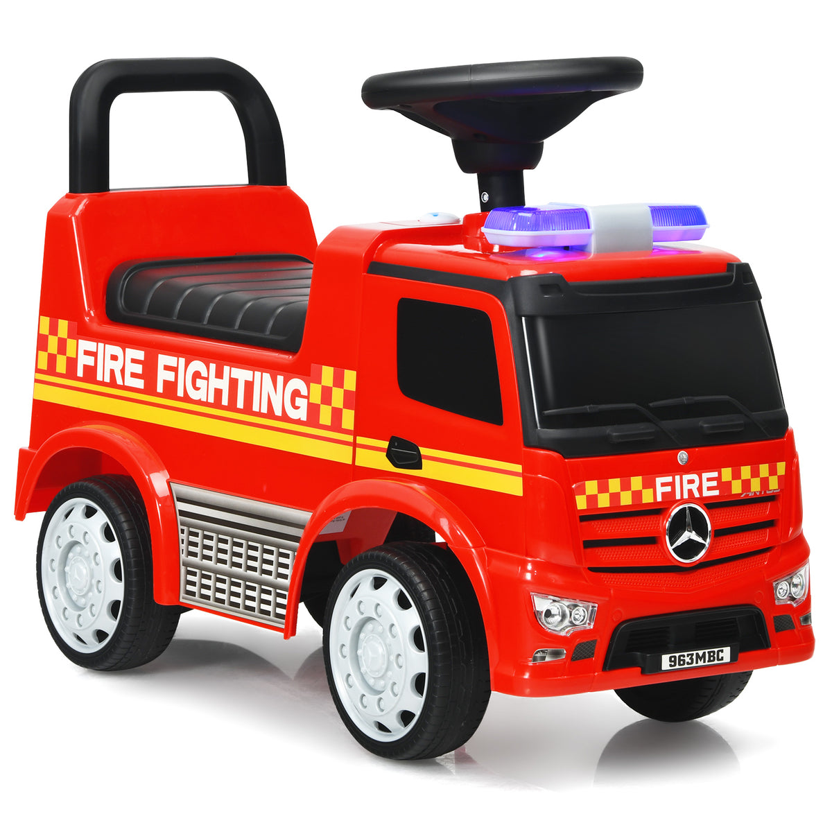 ELLEGNT Licensed Mercedes Benz Kids Fire Engine Foot to Floor Ride On Car with Storage Backrest