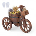 ELLEGNT 1 PCS Rustic Tricycle Planter Barrel Pot with Storage Box-Wooden Garden Decor for Patio, Balcony, Outdoor Display