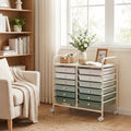 ELLEGNT 12-Drawer Rolling Storage Cart with Lockable Wheels-Removable Drawers, Metal Frame, Gradient for Art and Craft, Green