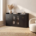 ELLEGNT Kitchen Buffet Cabinet-55 in Large Sideboard with 2 Glass Doors, 2 Drawers and 2 Door Shelves, Black