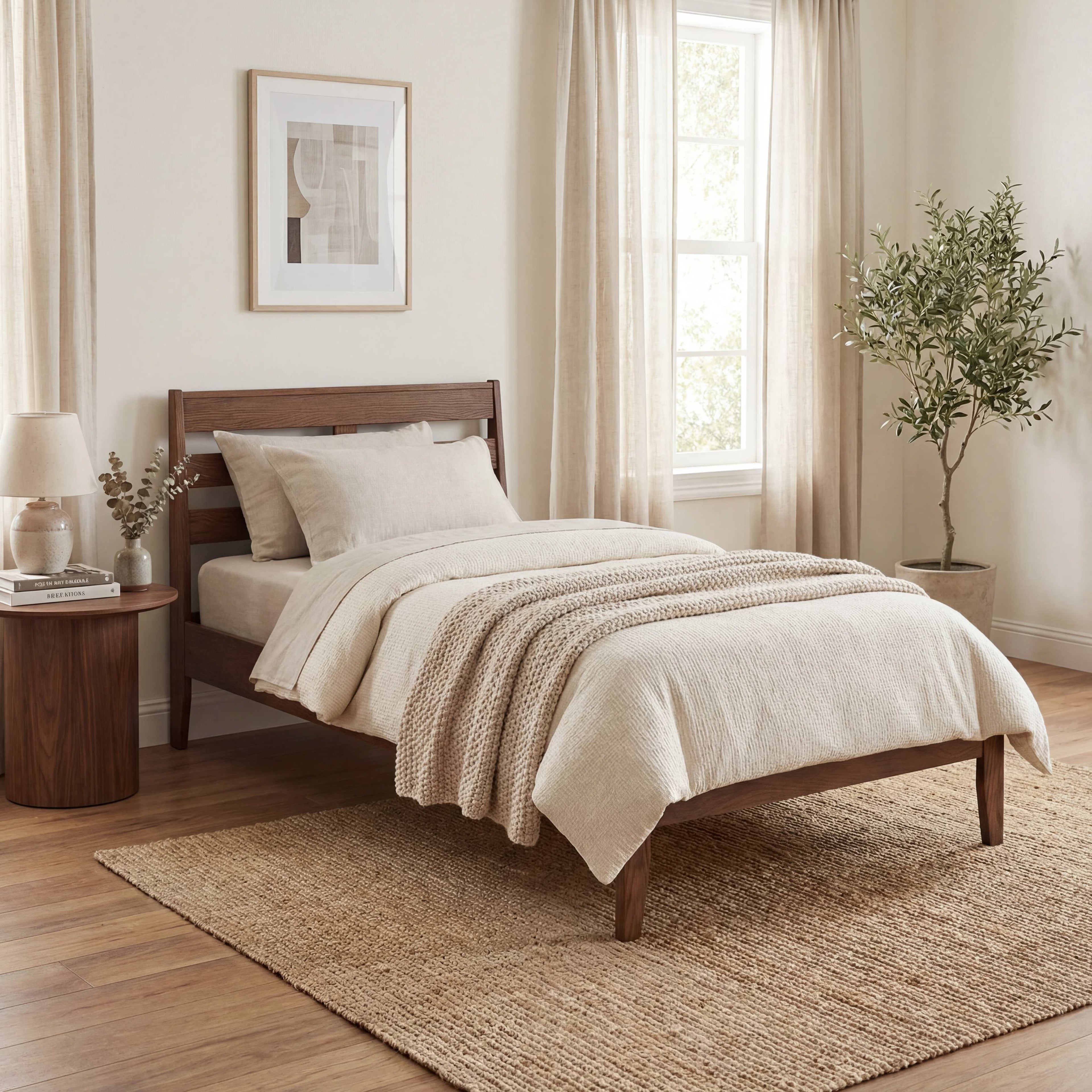 ELLEGNT Twin Size Wood Bed Frame with Under-Bed Storage-Slat Headboard, for Small Spaces Caramel Brown